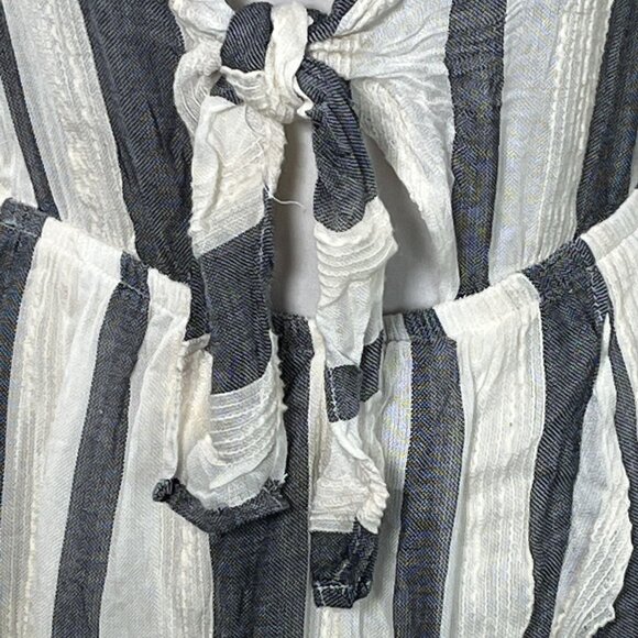 Vintage Havana Striped Mini Dress Medium Gray White Tie Front Short Sleeve - Picture 6 of 8